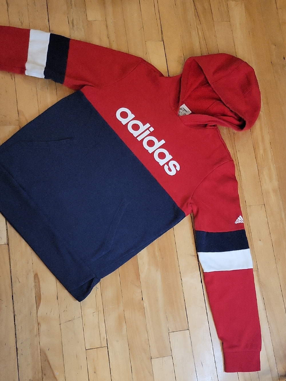 adidas Red and Navy Block Logo Hoodie - Young 15-16 y.o.
